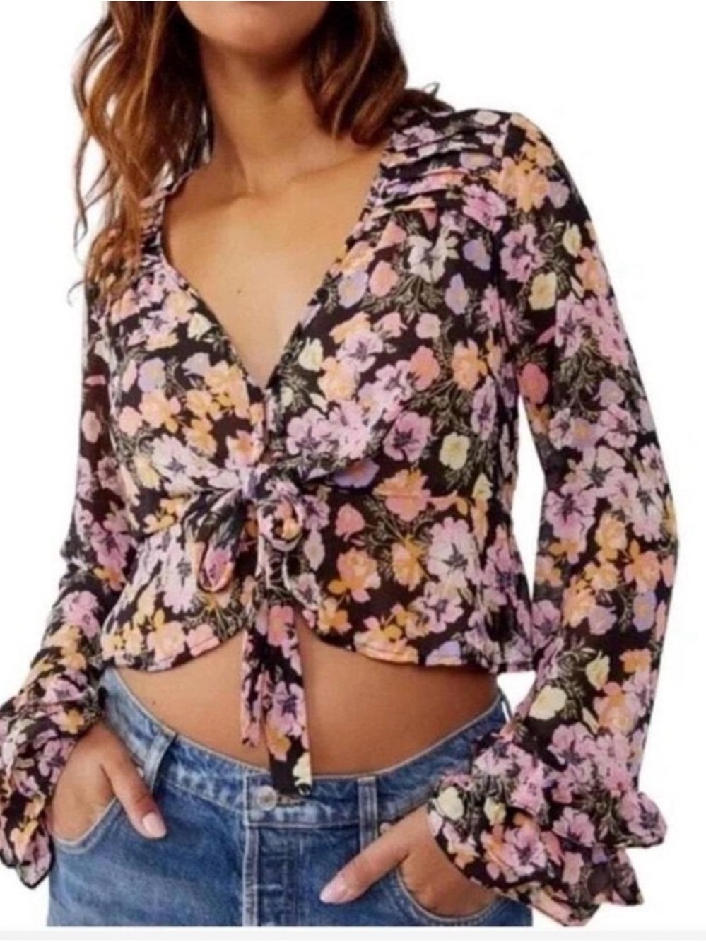 Free People Maybel Blouse,top floral tie front boho sz XS new NWT